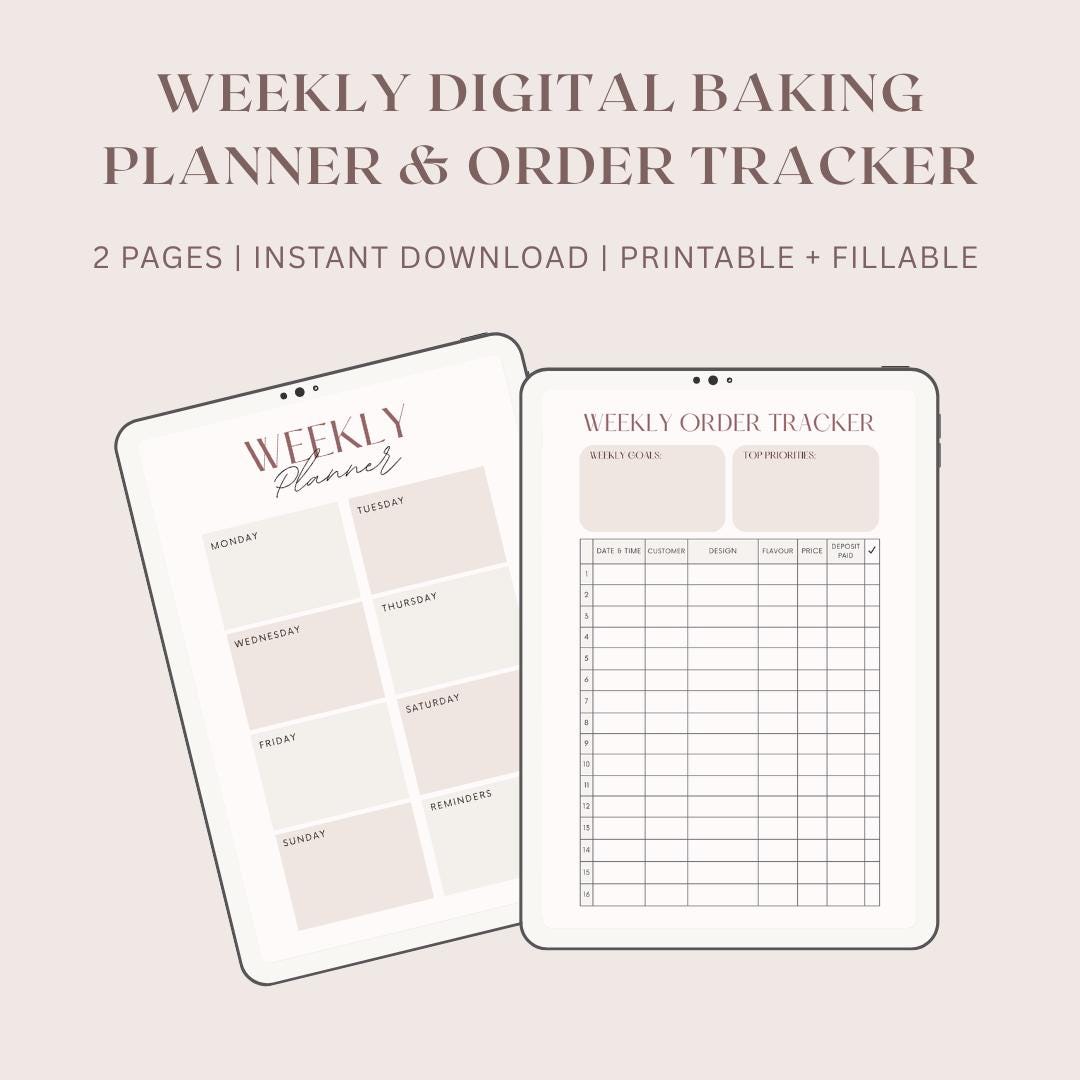 Digital Weekly Planner & Order Tracker for Baking Bakers | 2 Pages PDF for Cake Orders, Schedule ...