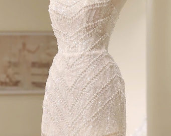 Elegant party mini dress. Sexy beaded mini dress. Unique party dress. Custom mini dress for bride. Bridal mini dress.