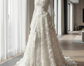 Beautiful 3D floral wedding dress. Sexy lace wedding dress. Custom wedding dress for bride. Fairy tale wedding dress.