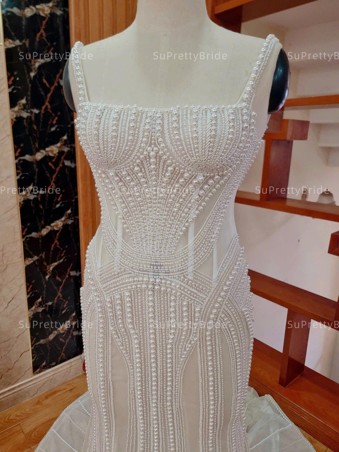 Luxury Mermaid  Embroidery Wedding Dress Bridal Gown Custom Size Robe