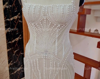 Luxury beaded mermaid wedding dress. Chic wedding dress, made to measure wedding dress. Custom made wedding dress.