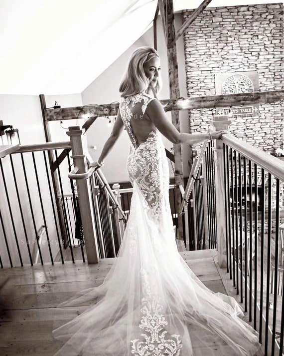 Beautiful Lace Mermaid Nude Wedding Dress. Sexy Deep V Neck Wedding Dress. Custom Wedding Dress for Bride. - Etsy Beautiful Lace Mermaid Nude Wedding Dress. Sexy Deep V Neck Wedding Dress. Custom Wedding Dress for Bride. - Etsy