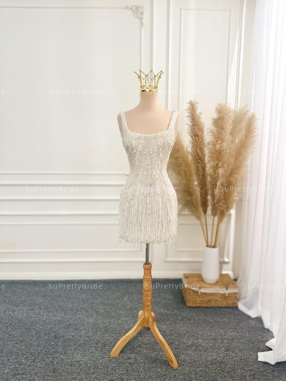 Beaded Mini Dress With Shoulder Straps. Elegant Party Mini Dress. Custom Bachelorette Mini Dress. White Short Wedding Dress. - Etsy Israel Beaded Mini Dress With Shoulder Straps. Elegant Party Mini Dress. Custom Bachelorette Mini Dress. White Short Wedding Dress. - Etsy Israel