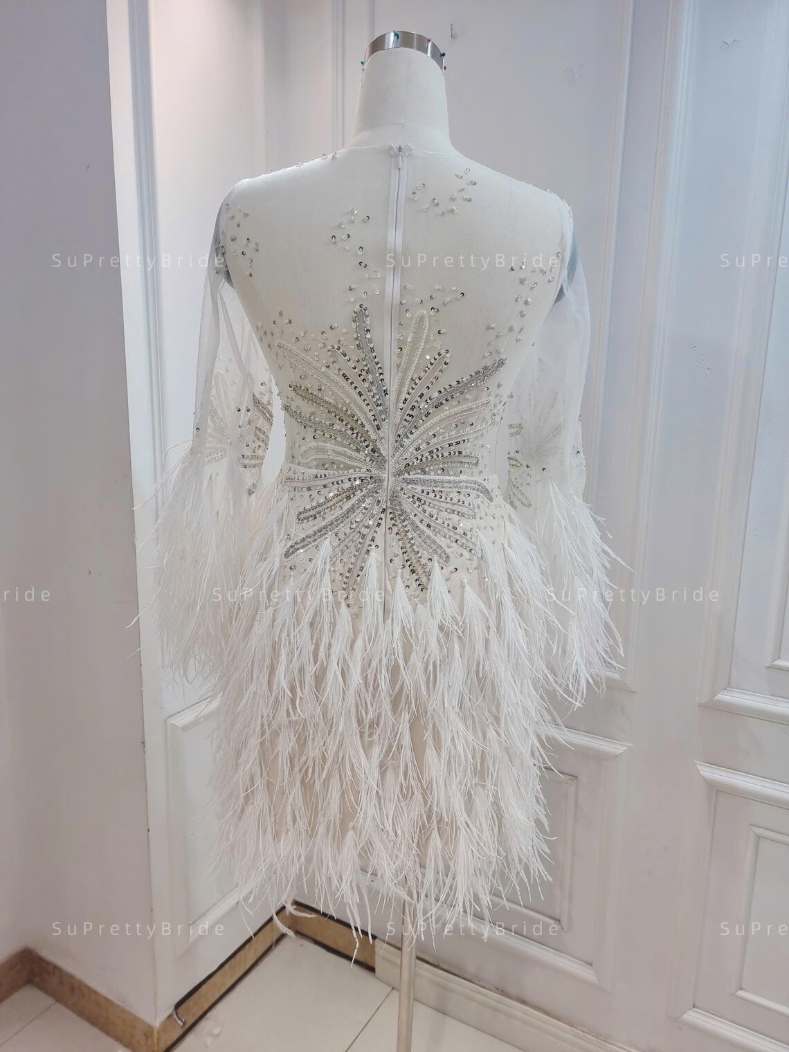 Unique Beaded Second Wedding Dress With Feathers. Mini Dress for ...
