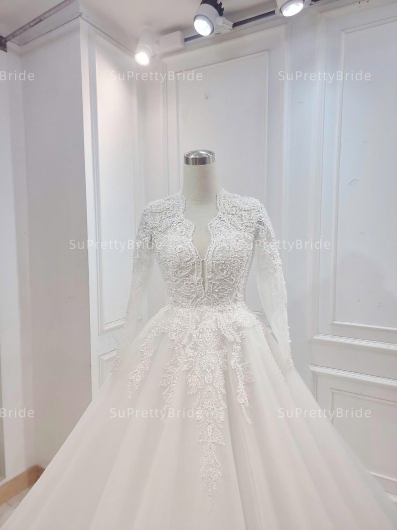 Modest White A-line Long Sleeves Wedding Dress,White Bridal Dress  Y6729 main image 1
