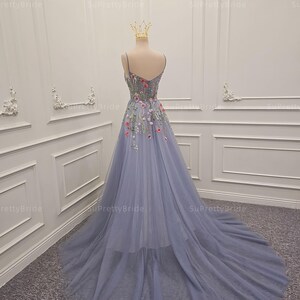 Smoky Lavender Tulle Gown With 3D Floral Embroidery, Custom Fairy Tale ...