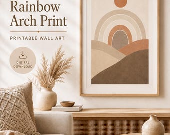 Abstract Rainbow Arch Print, Neutral Boho Wall Art (Digital Download)
