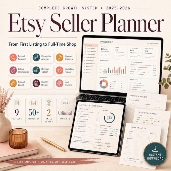 Etsy Seller Planner 2026, Shop Growth System, Keyword Tracker (Digital Download)