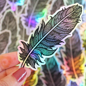 Feather Holographic Sticker, Die Cut Sticker