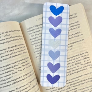 Blue Hearts Laminated Bookmark, Purples, Bookish Merch, Aesthetic Bookmark, Gift For Book Lovers, Gift for Readers, Durable