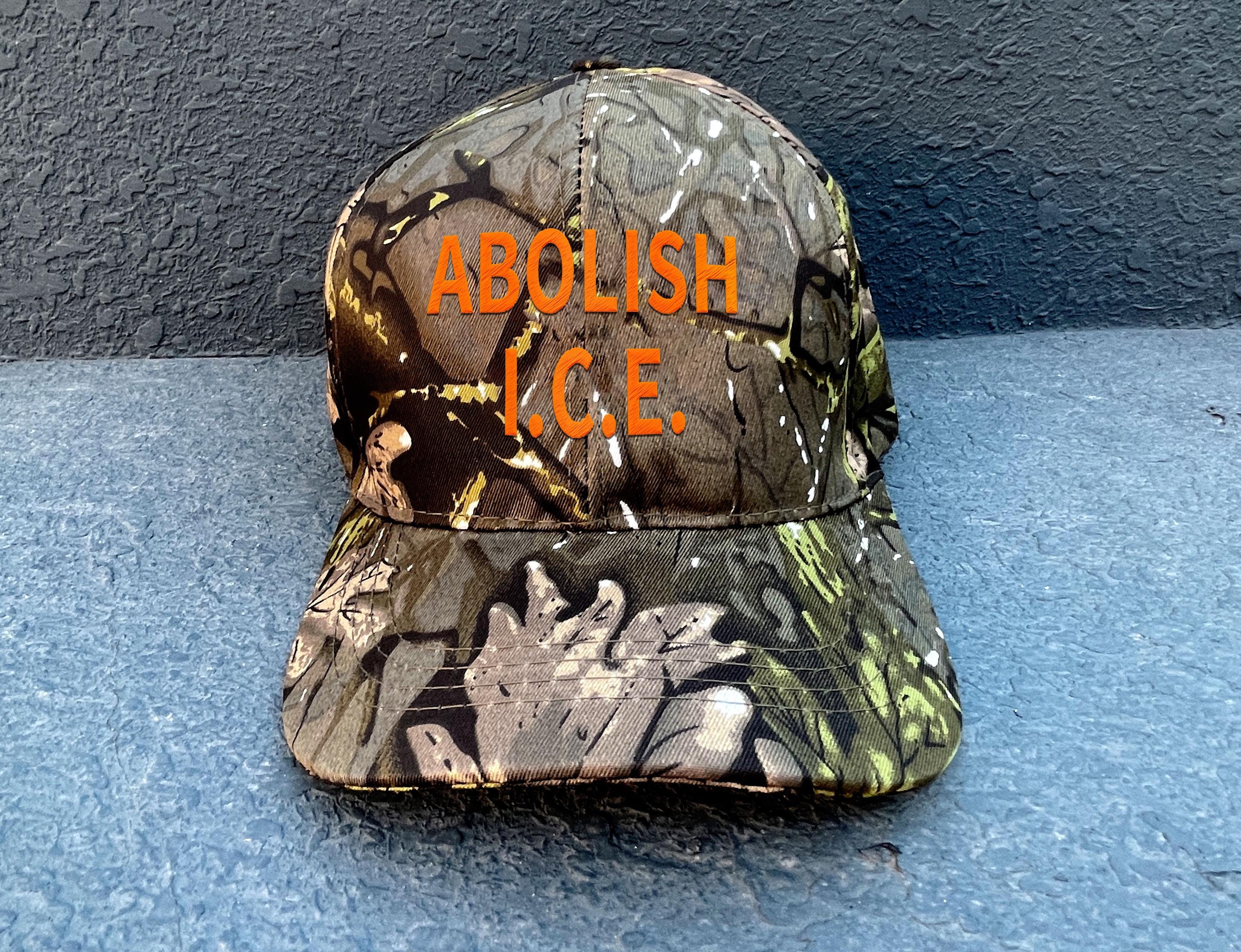 Abolish Ice No Human Is Illegal Embroidered Camo Hat, Fuck Ice Campaign Caps,  DACA Hats, Social Justice Cap