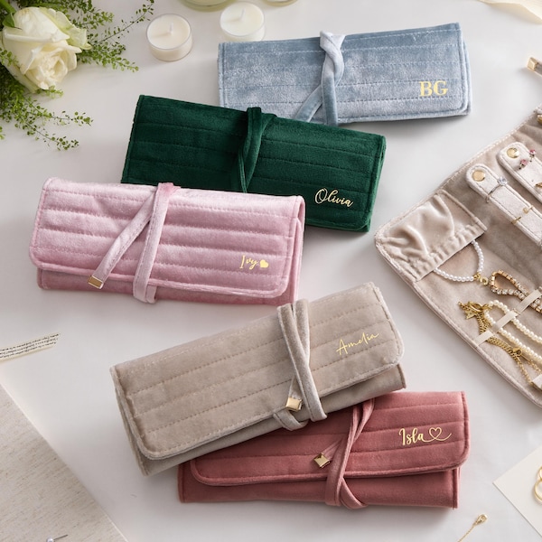 Personalised Velvet Jewelry Roll|Personalized Jewelry Box|Gift for mom|Wedding Favors|Birthday Gift|Gift For Her|Valentine's Day