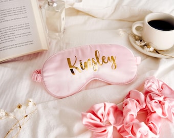 Personalized Eye Mask, Bridesmaid Gift, Bridal Party Gift, Sleep Mask, Personalized Wedding Favor, Silky Satin Scrunchie,Set, Wedding Favors