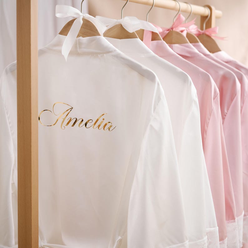 Pink Robe Hanging Bridesmaid Robes, Silk Lace Robe, Maid of Honour Gifts, Bridal Party ...
