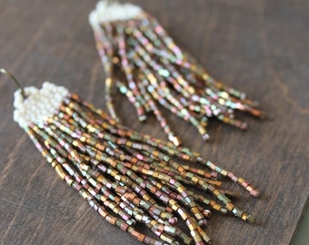 Beaded fringe earrings, bead earrings, seed bead earrings, dangle earrings, long beaded earrings, tassel earrings,