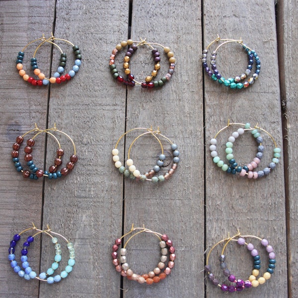 earrings, boho hoops, trendy jewelry, boho jewelry, beaded hoops, hoop earrings, gold hoops, seed bead hoops