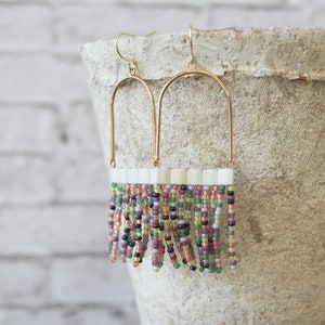Beaded fringe earrings, bead earrings, seed bead earrings, dangle earrings, long beaded earrings, tassel earrings,