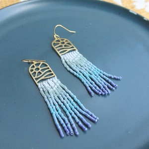Beaded fringe earrings, bead earrings, seed bead earrings, dangle earrings, long beaded earrings, tassel earrings, sunset earrings