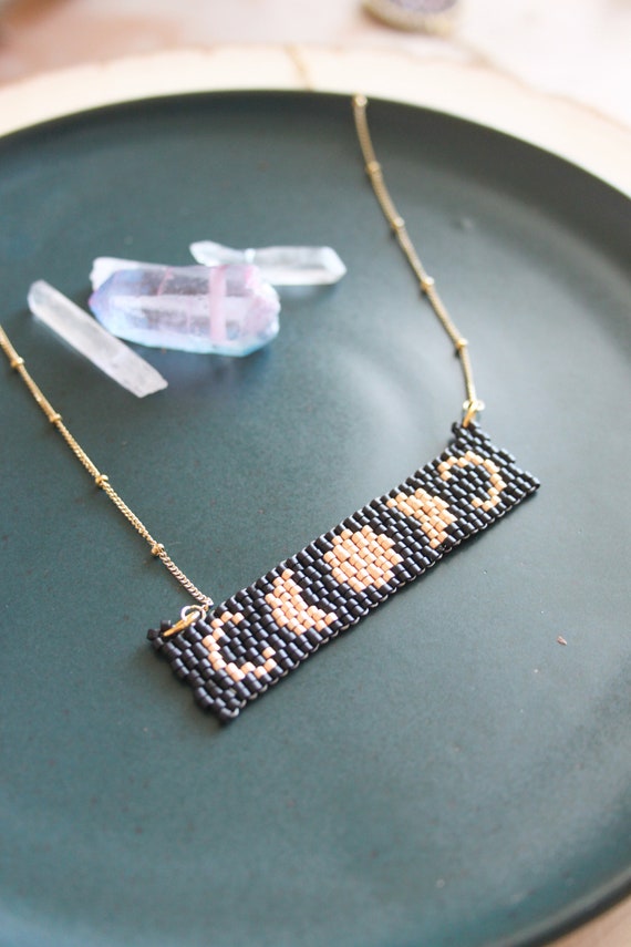 Hand Woven Seed Bead Necklace Moon Phase Necklace Lunar Jewelry