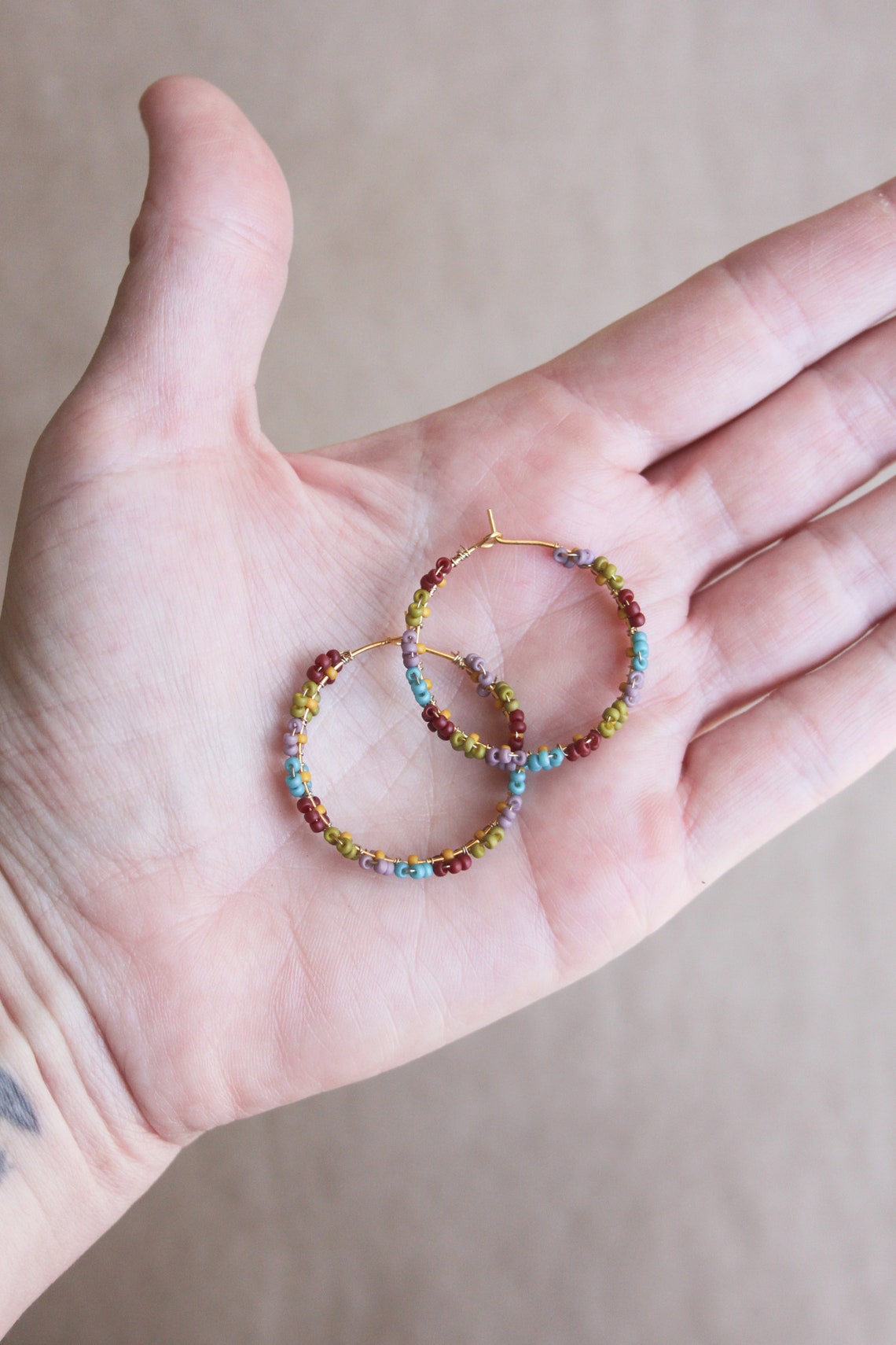 Woven Seed Bead Hoops Flower Hoops 90 s Style Jewelry Etsy Canada