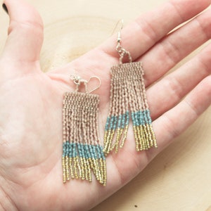 Beaded fringe earrings, bead earrings, seed bead earrings, dangle earrings, long beaded earrings, tassel earrings, beadwork earrings