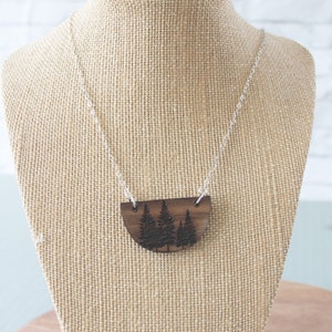 necklace, engraved walnut, tree necklace, boho necklace, wood charm necklace, rustic jewelry, charm necklace, engraved wood necklace image 5