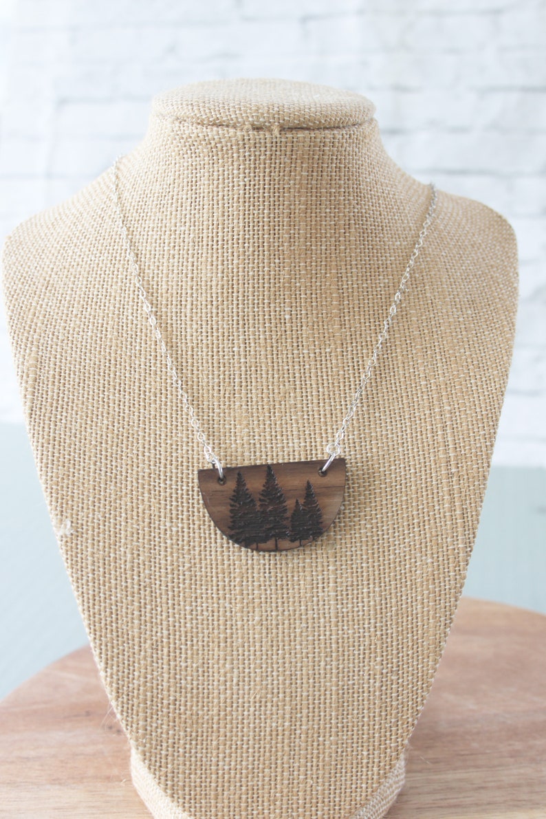 necklace, engraved walnut, tree necklace, boho necklace, wood charm necklace, rustic jewelry, charm necklace, engraved wood necklace image 5