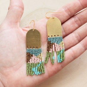 Beaded fringe earrings, bead earrings, seed bead earrings, dangle earrings, long beaded earrings, tassel earrings, sunset earrings