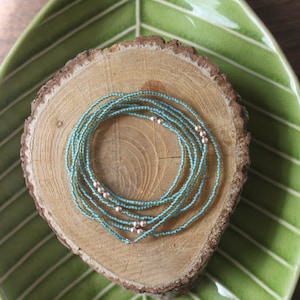 stacking bracelet, bead bracelet, seed bead necklace, wrap bracelet, beaded necklace, stretch bracelet, minimalist, pearl, teal