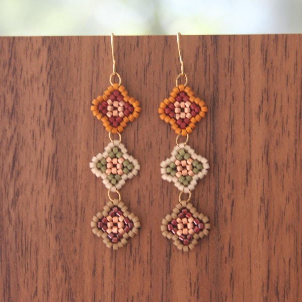 Beaded earrings, bead earrings, seed bead earrings, dangle earrings, long beaded earrings, beaded drop earrings, beaded tile earrings
