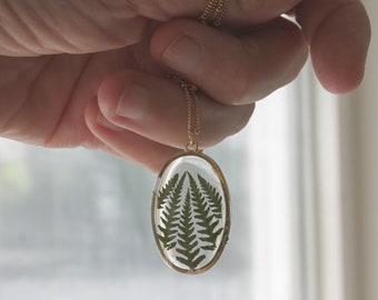 Pressed fern necklace, botanical necklace, real fern jewelry, fern jewelry, nature jewelry, botanical jewelry, cottage core, gold necklace
