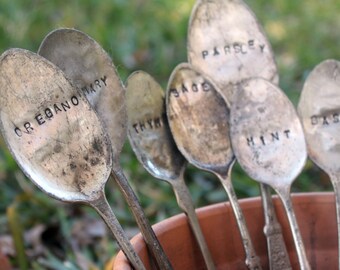 Vintage Spoon Garden Marker Set, garden markers, plant markers, rustic garden markers, herb markers, garden gift, gardening, garden art
