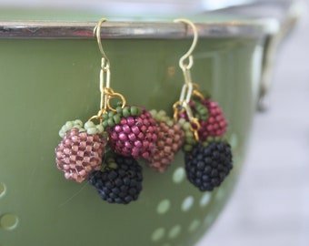 Beaded  earrings, bead earrings, seed bead earrings, dangle earrings, beaded earrings, berry earrings, hand woven earrings, beaded berry