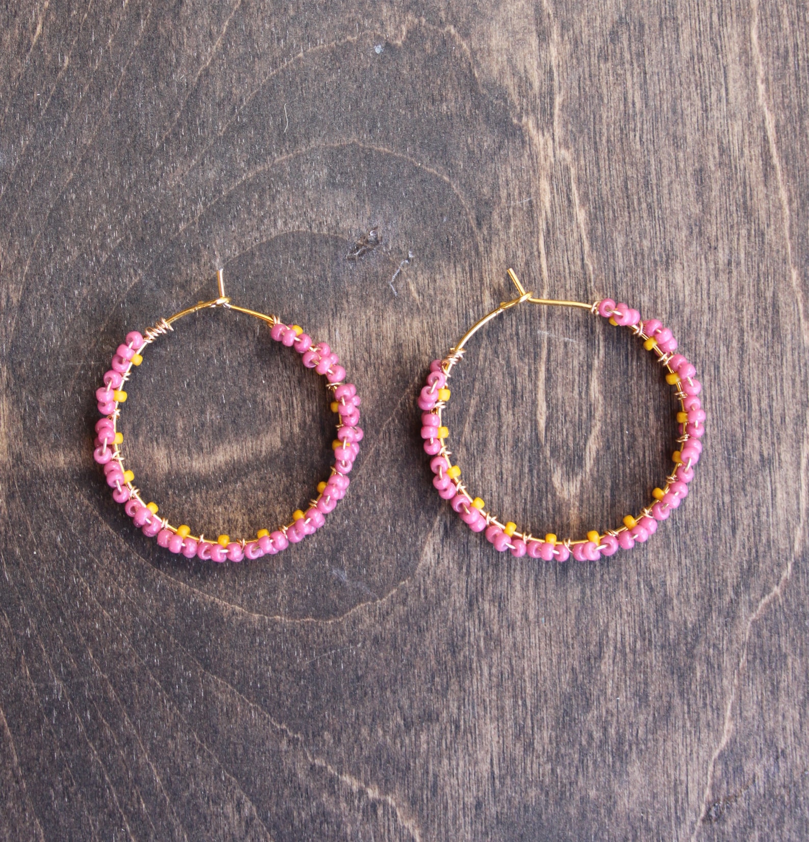 Woven Seed Bead Hoops, Flower Hoops, 90's Style Jewelry, Beaded Flower ...