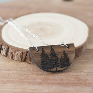 necklace, engraved walnut, tree necklace, boho necklace, wood charm necklace, rustic jewelry, charm necklace, engraved wood necklace image 3