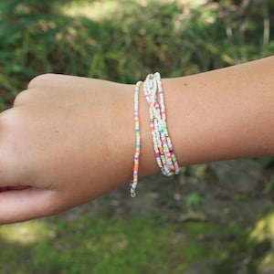 long beaded necklace, stretch bracelet, seed bead necklace, wrap bracelet, beaded necklace, multi layer necklace, thin necklace, minimalist