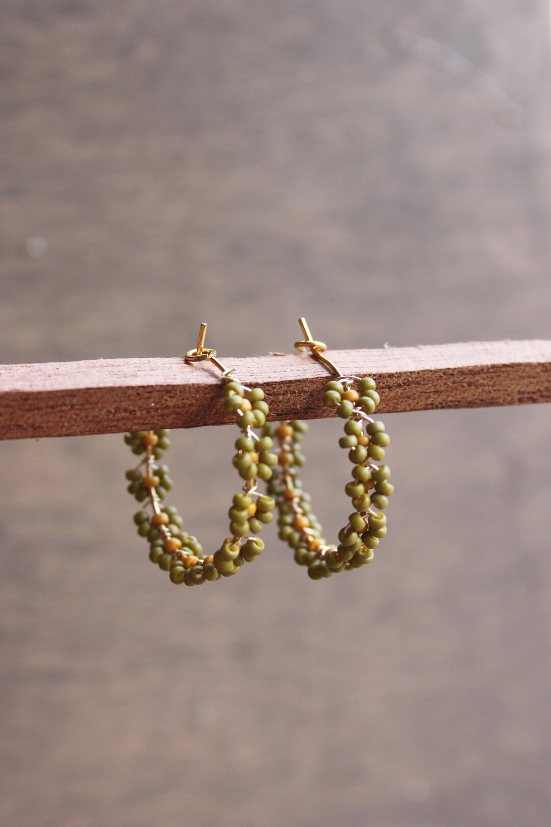 Woven Seed Bead Hoops, Flower Hoops, 90's Style Jewelry, Beaded Flower