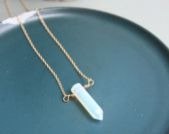 minimalist necklace, opalite point , layering necklace, gemstone necklace, delicate necklace, dainty necklace, crystal point necklace