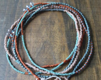 long beaded necklace, boho necklace, seed bead necklace, wrap bracelet, beaded necklace, multi layer necklace, thin necklace, minimalist