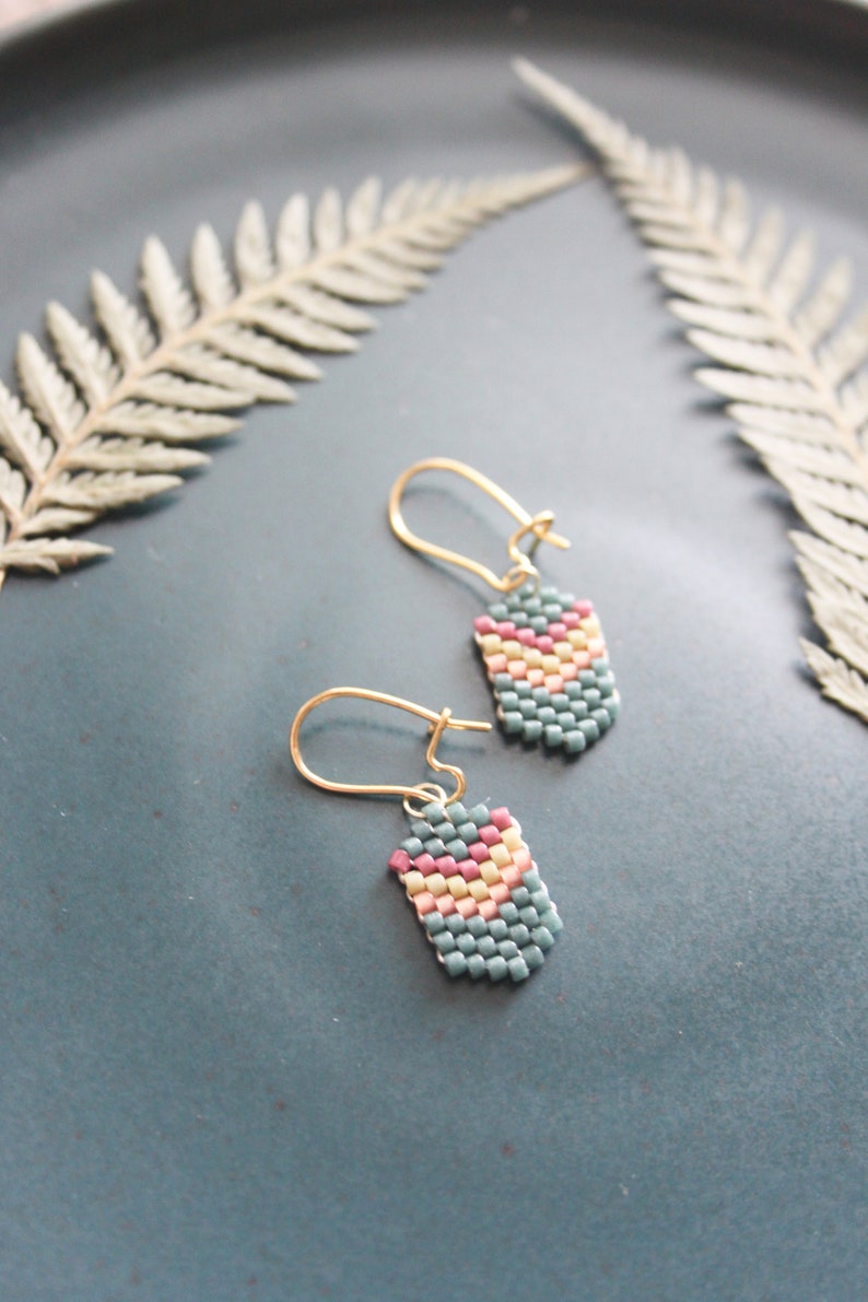 Tiny Chevrons // Beaded fringe earrings, bead earrings, seed bead earrings, dangle earrings image 1