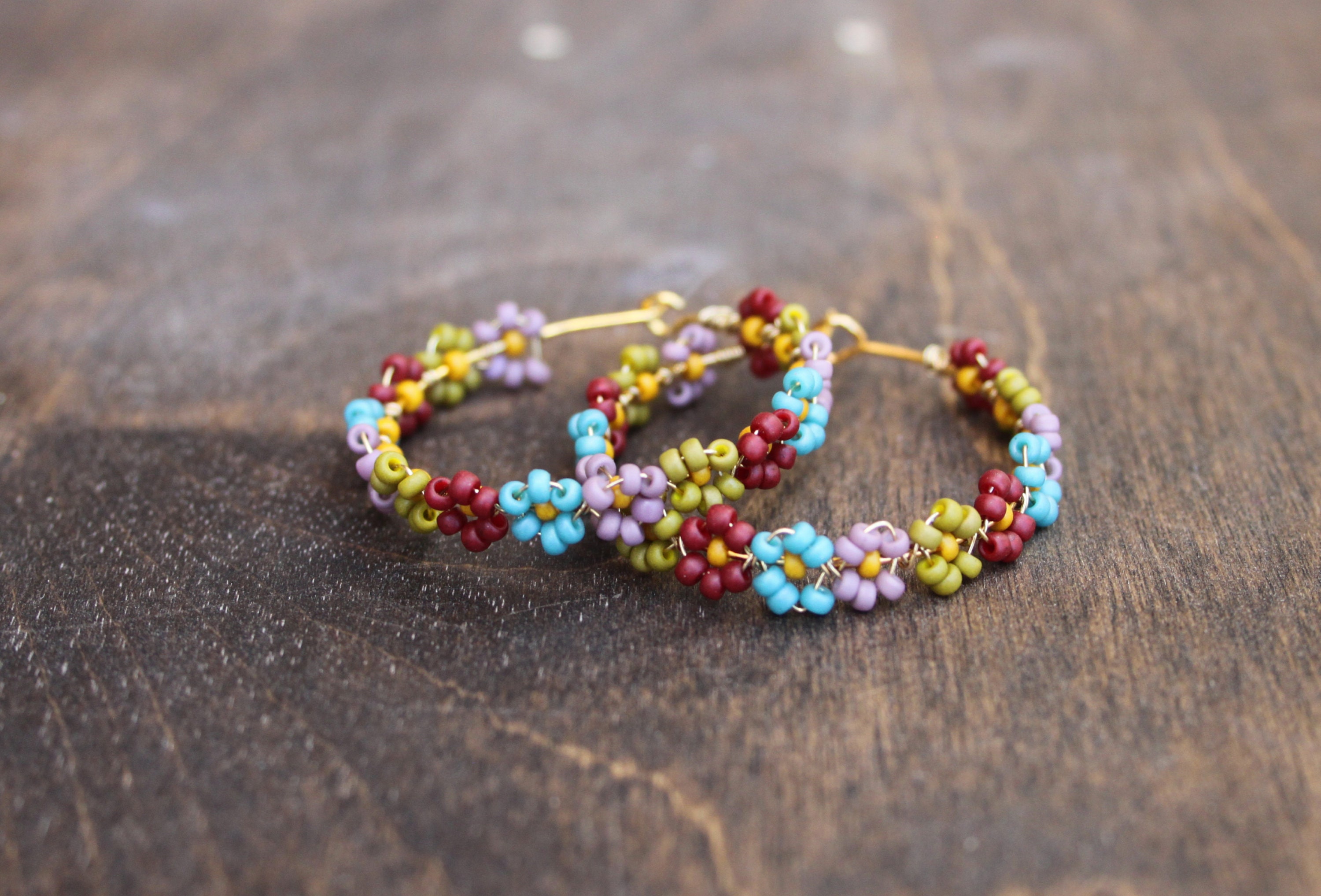 Woven Seed Bead Hoops Flower Hoops 90's Style Jewelry Etsy Canada