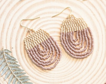 Handmade Seed Bead Fringe Earrings, Miyuki Beads, Brass Wires