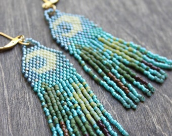 Beaded fringe earrings, bead earrings, seed bead earrings, dangle earrings, long beaded earrings, tassel earrings,