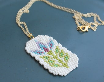 colar de miçangas trançadas à mão, colar floral, joias de arte popular, colar de flores, colar trançado, colar de miçangas