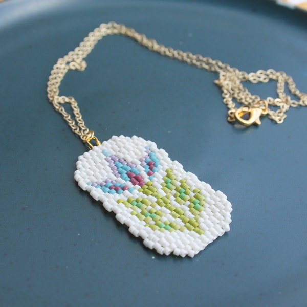 hand woven seed bead necklace, floral necklace, folk art jewelry, flower necklace, woven necklace, beaded necklace