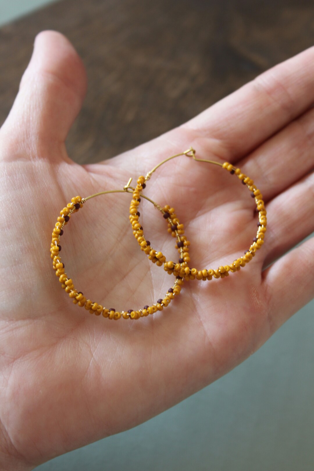 Woven Seed Bead Hoops, Flower Hoops, 90's Style Jewelry, Beaded Flower