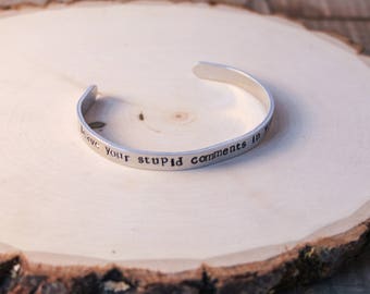 Stamped Bracelet, Adjustable cuff, Stocking Stuffer, Christmas Gift, Engraved Bracelet, Stamped Cuff Bracelet, aluminum cuff, gift for her