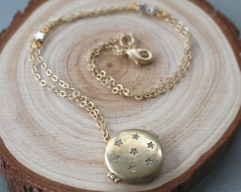 Constellation necklace, locket necklace, star necklace, locket, gold necklace, gift for her