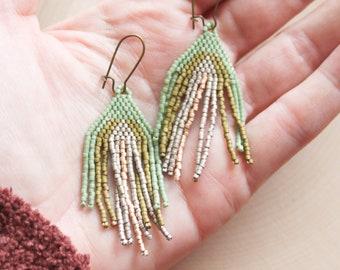 Beaded fringe earrings, bead earrings, seed bead earrings, dangle earrings, long beaded earrings, tassel earrings,