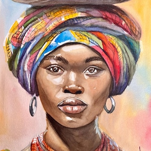 Hand painted watercolor painting | The Guardian of Colors | Original watercolor art | African portrait | Expressive gift | Art of k